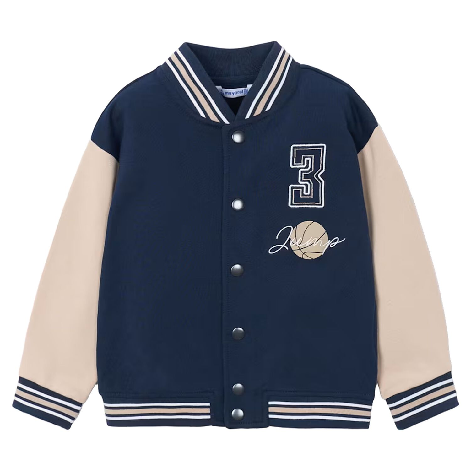 Boys Navy Blue & Beige Basketball Bomber Jacket, 2, hi-res