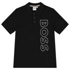 Boys Black Logo Polo Shirt, 1, hi-res