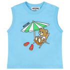 Blue & White Teddy Bear Logo Shorts Set, 2, hi-res