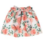 Girls Coral & White Rose Satin Skirt Set, 1, hi-res