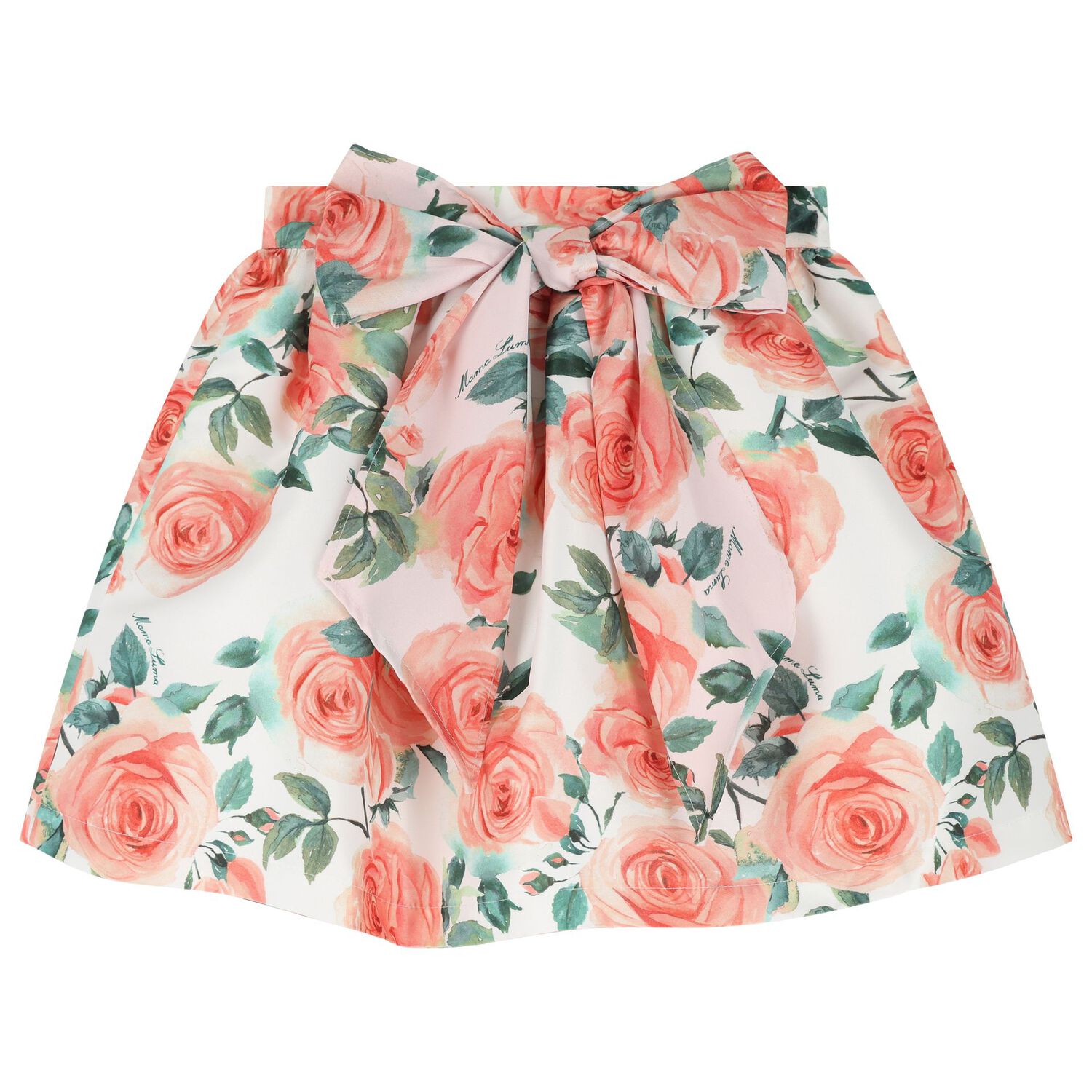 Girls Coral & White Rose Satin Skirt Set, 1, hi-res image number null