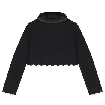 Girls Black Faux Fur Collar Cardigan