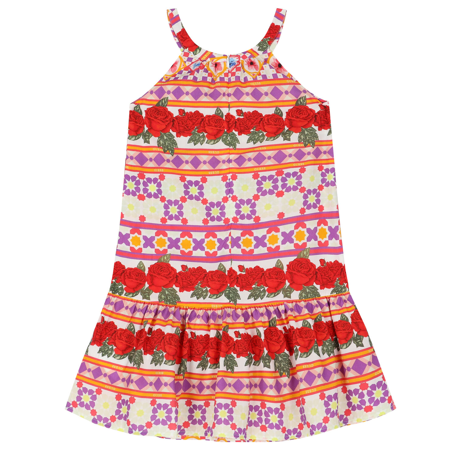 Girls Red & White Floral Dress, 1, hi-res