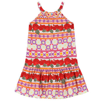 Girls Red & White Floral Dress