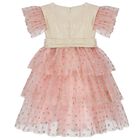 Girls Gold & Pink Tulle Bow Dress, 1, hi-res