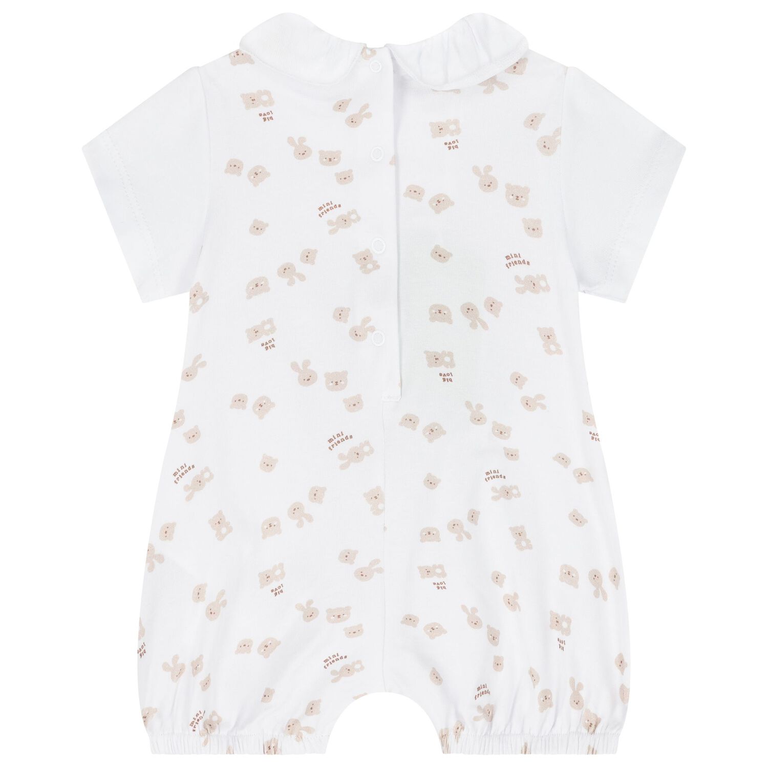 Baby Girls White & Beige Ruffled Romper, 1, hi-res image number null