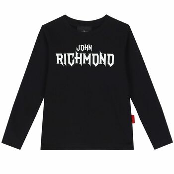 Boys Black Logo Long Sleeve Top