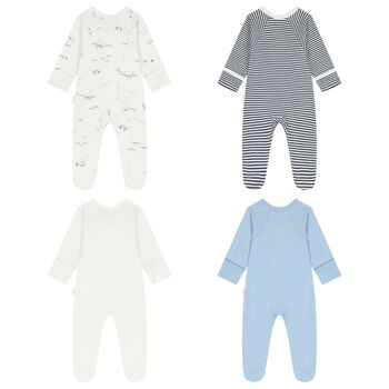 Baby Boys White & Blue Babygrows ( 4 Pack )