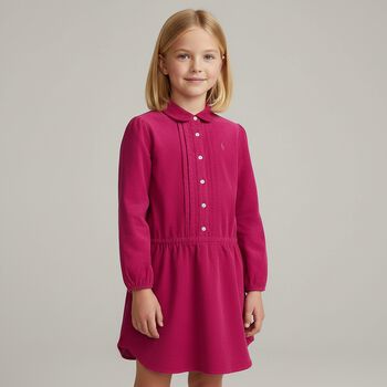 Girls Pink Logo Needlecord Dress