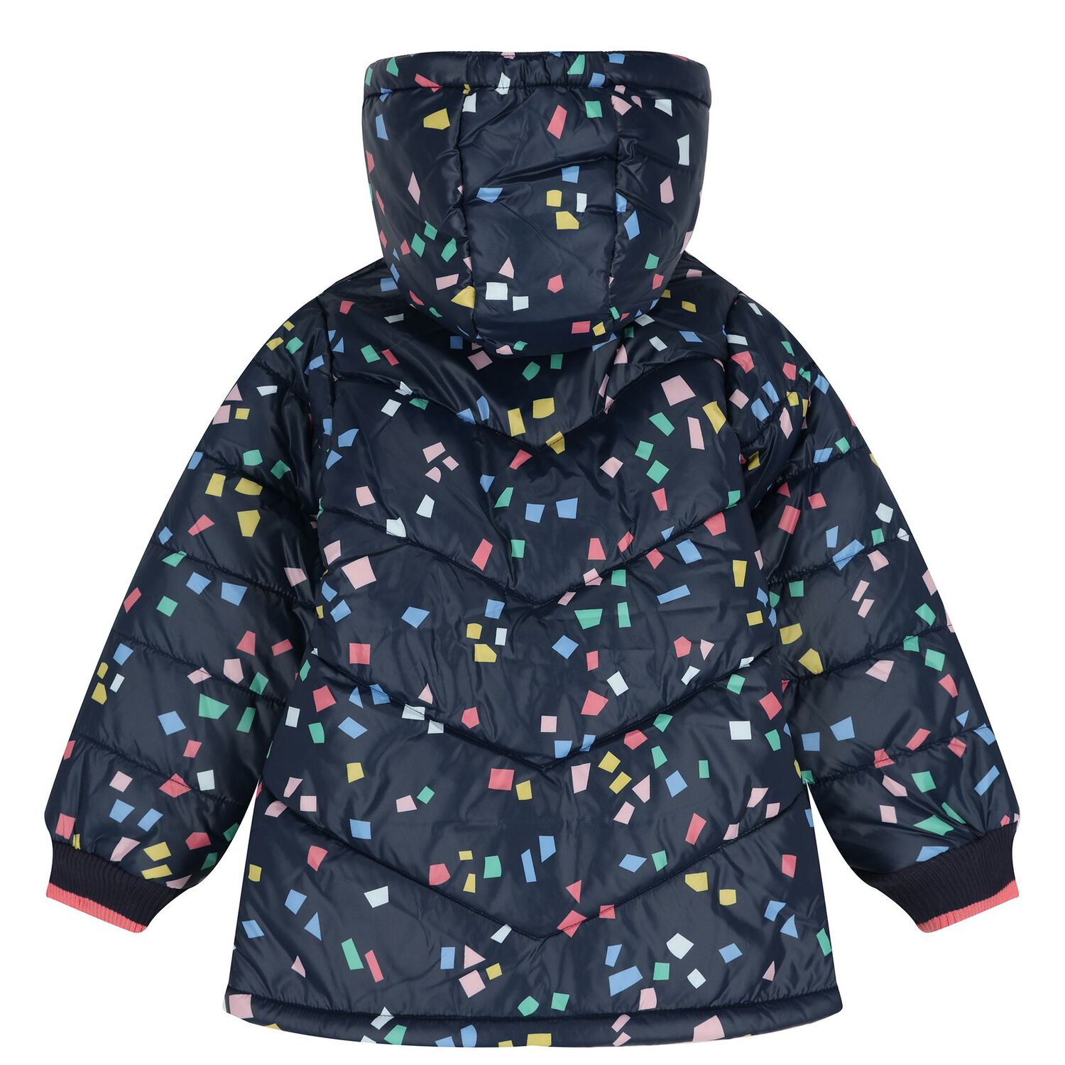 Girls Navy Blue & Pink Padded Puffer Jacket, 1, hi-res