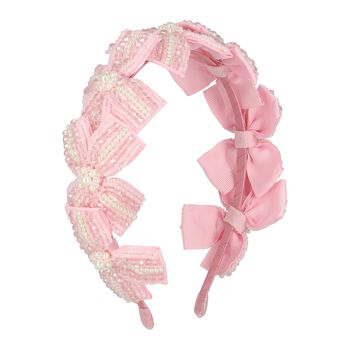 Girls Pink Embellished Crystal & Pearl Headband