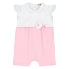 Baby Girls White & Pink Love Romper, 1, hi-res