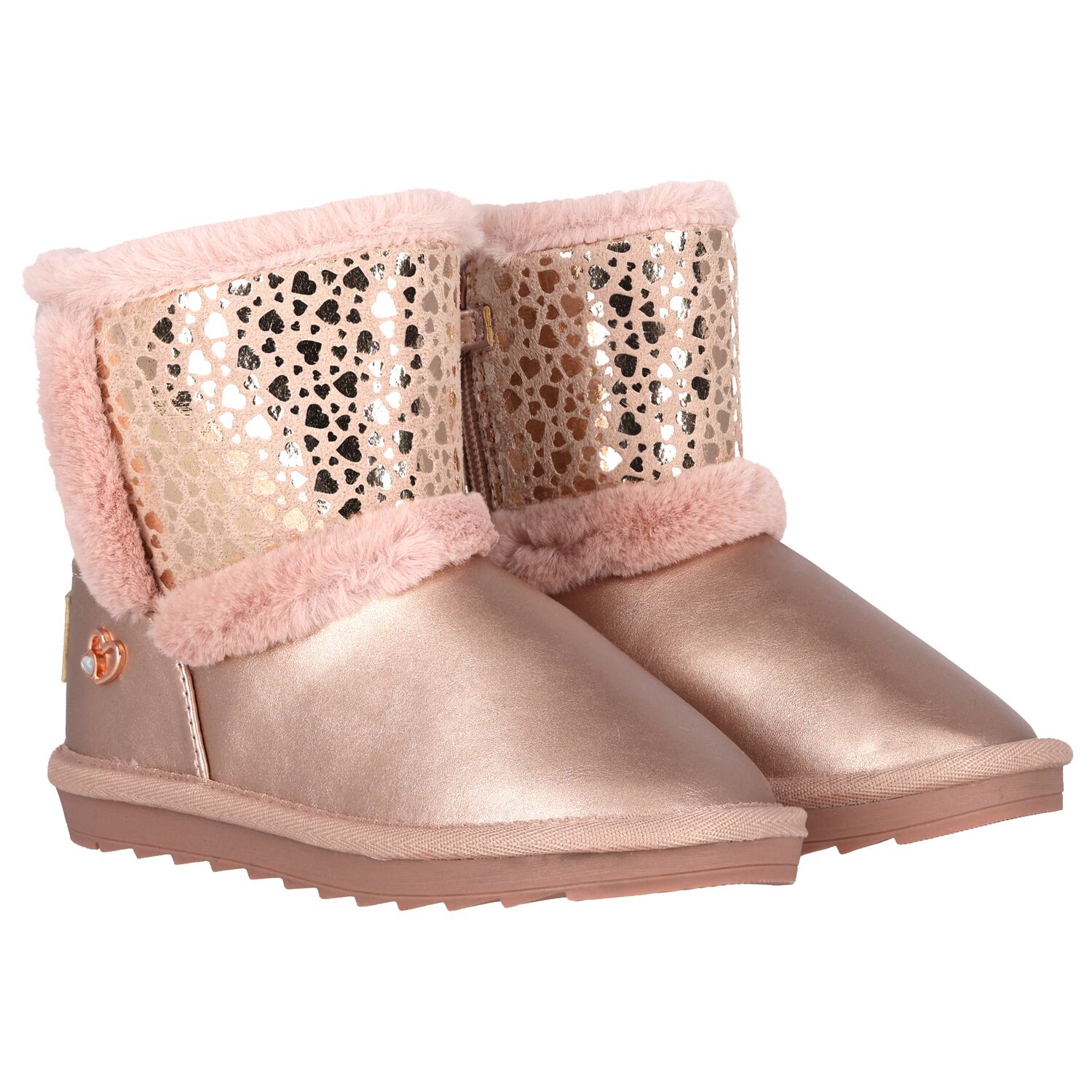 Girls Rose Gold Faux Leather Boots, 4, hi-res image number null