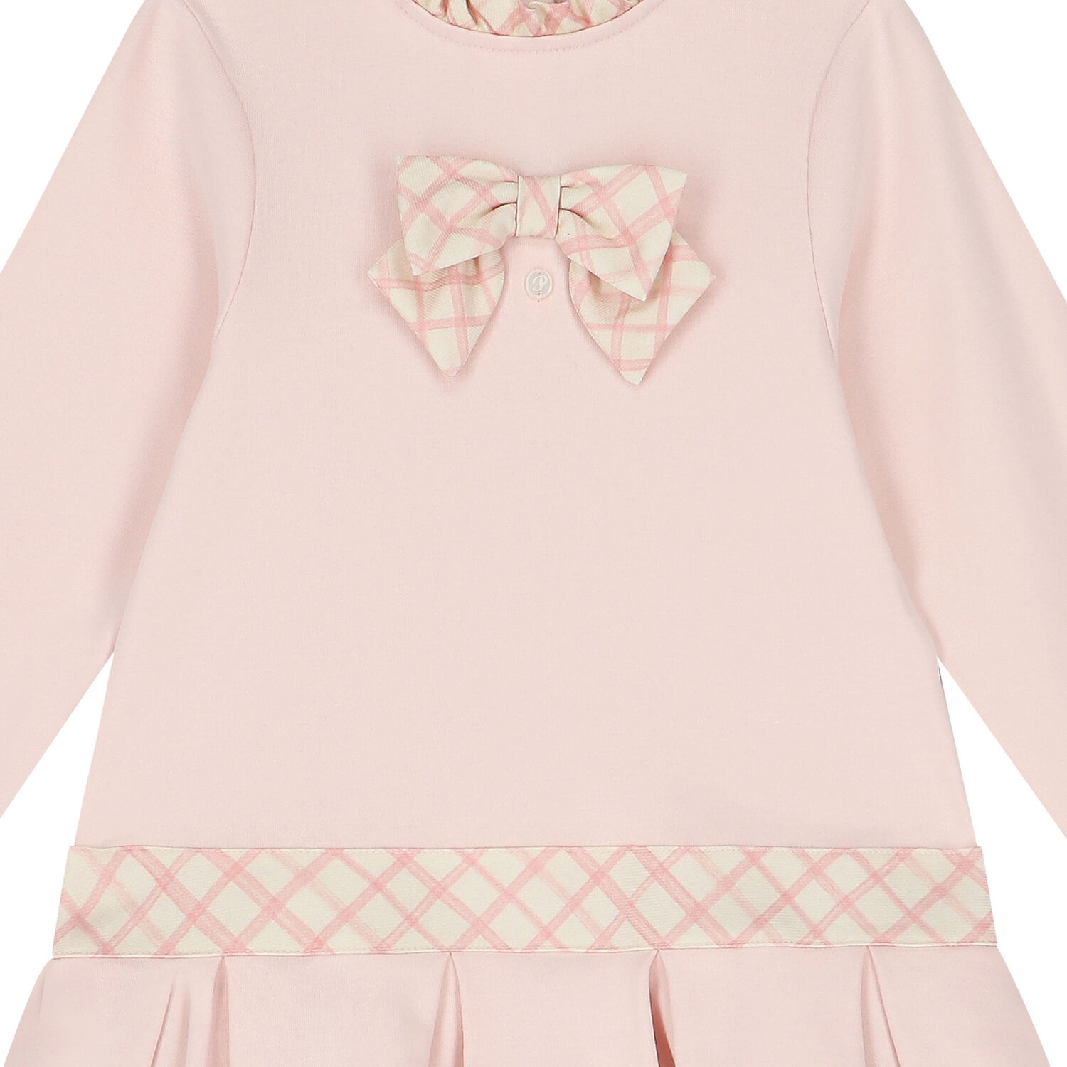 Girls Pink Check Bow Dress, 1, hi-res