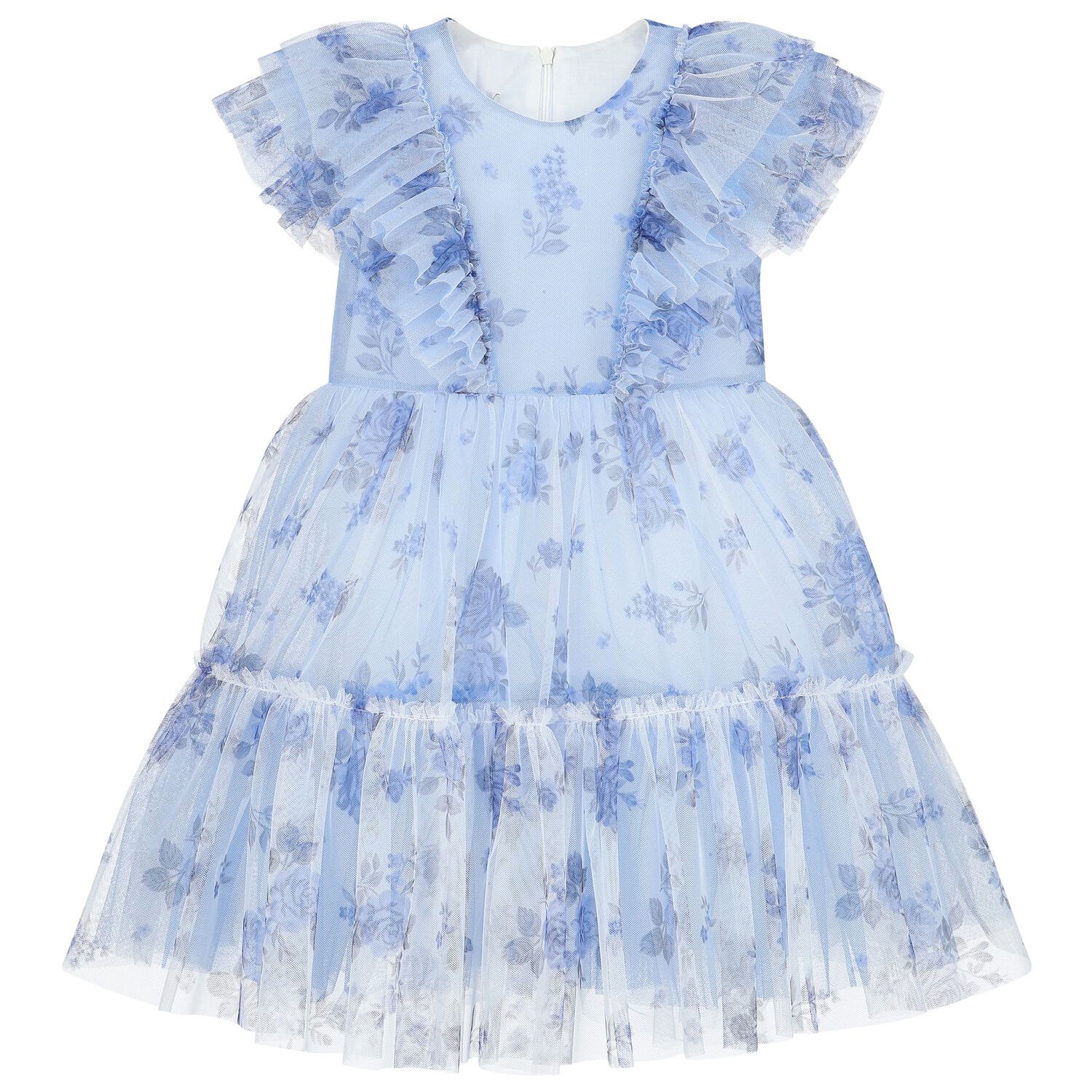 Girls Blue Ruffle Dress, 1, hi-res