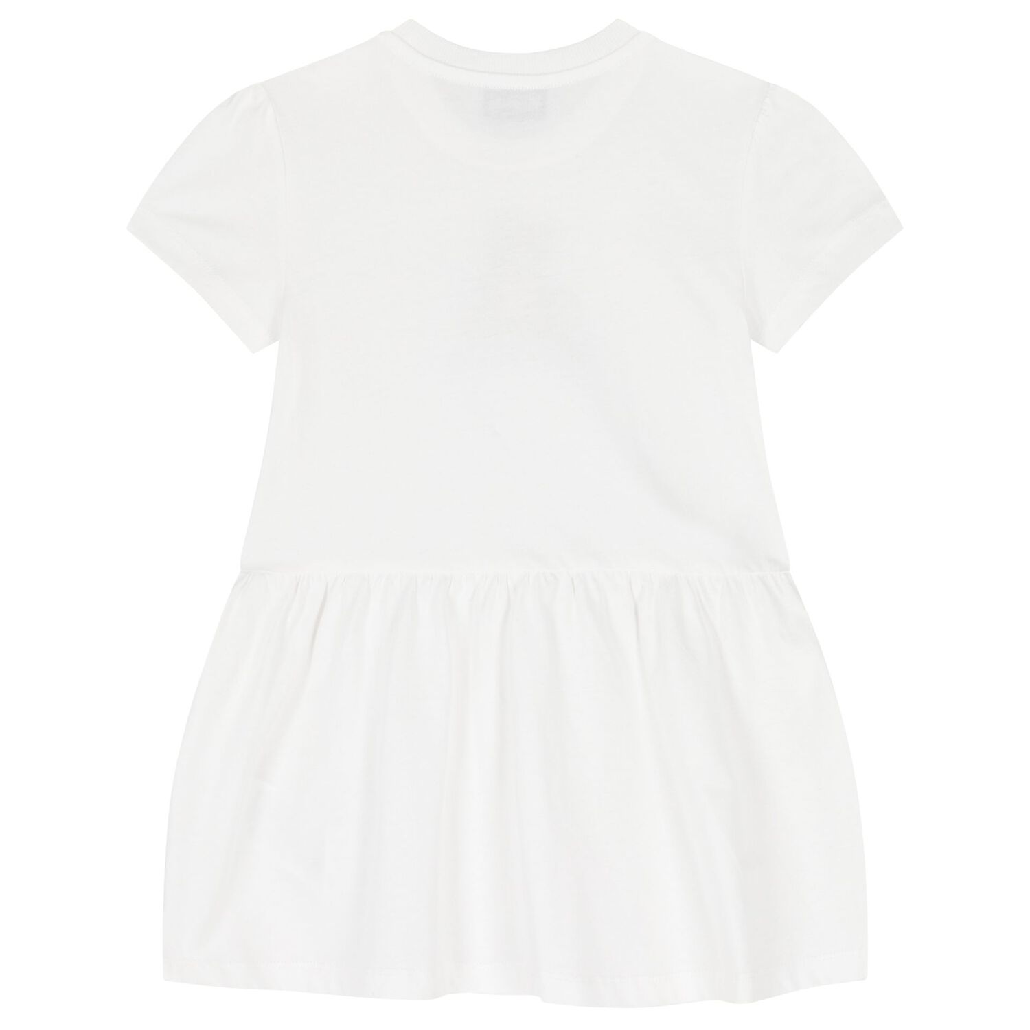 Girls White Teddy Bear Logo Dress, 1, hi-res