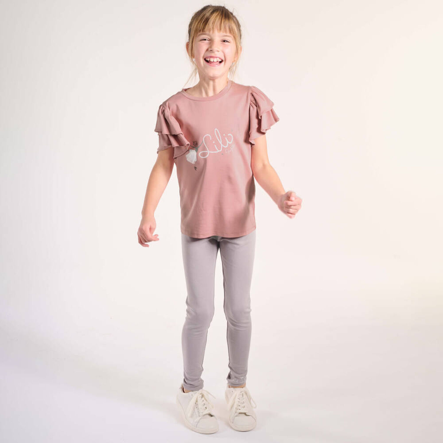 Girls Pink Logo Ruffled Top, 1, hi-res image number null