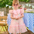 Girls White & Pink Tulle Bow Dress, 1, hi-res