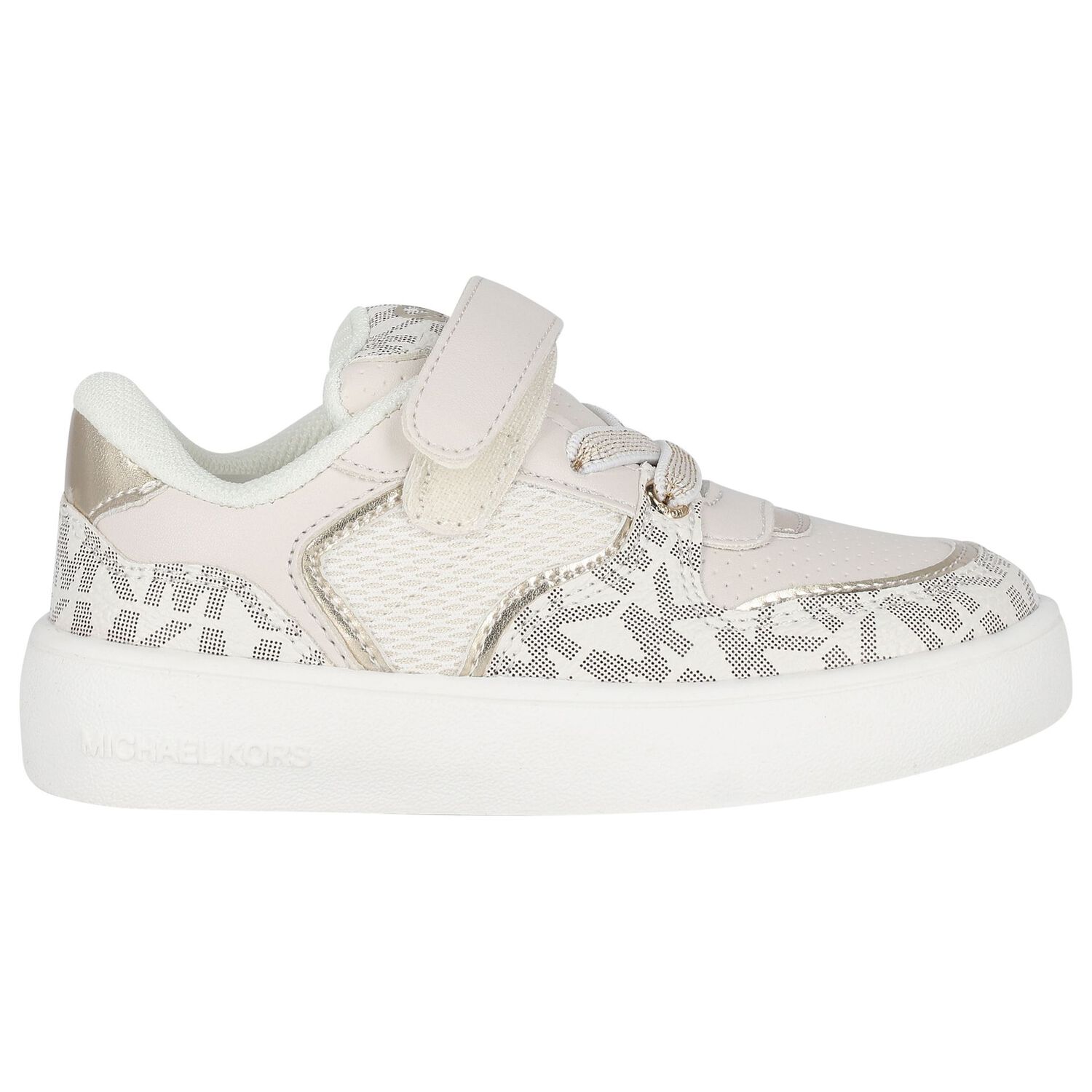 Girls Ivory & Gold Logo Trainers, 1, hi-res