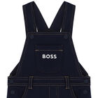 Baby Boys Navy Blue Logo Dungaree, , hi-res