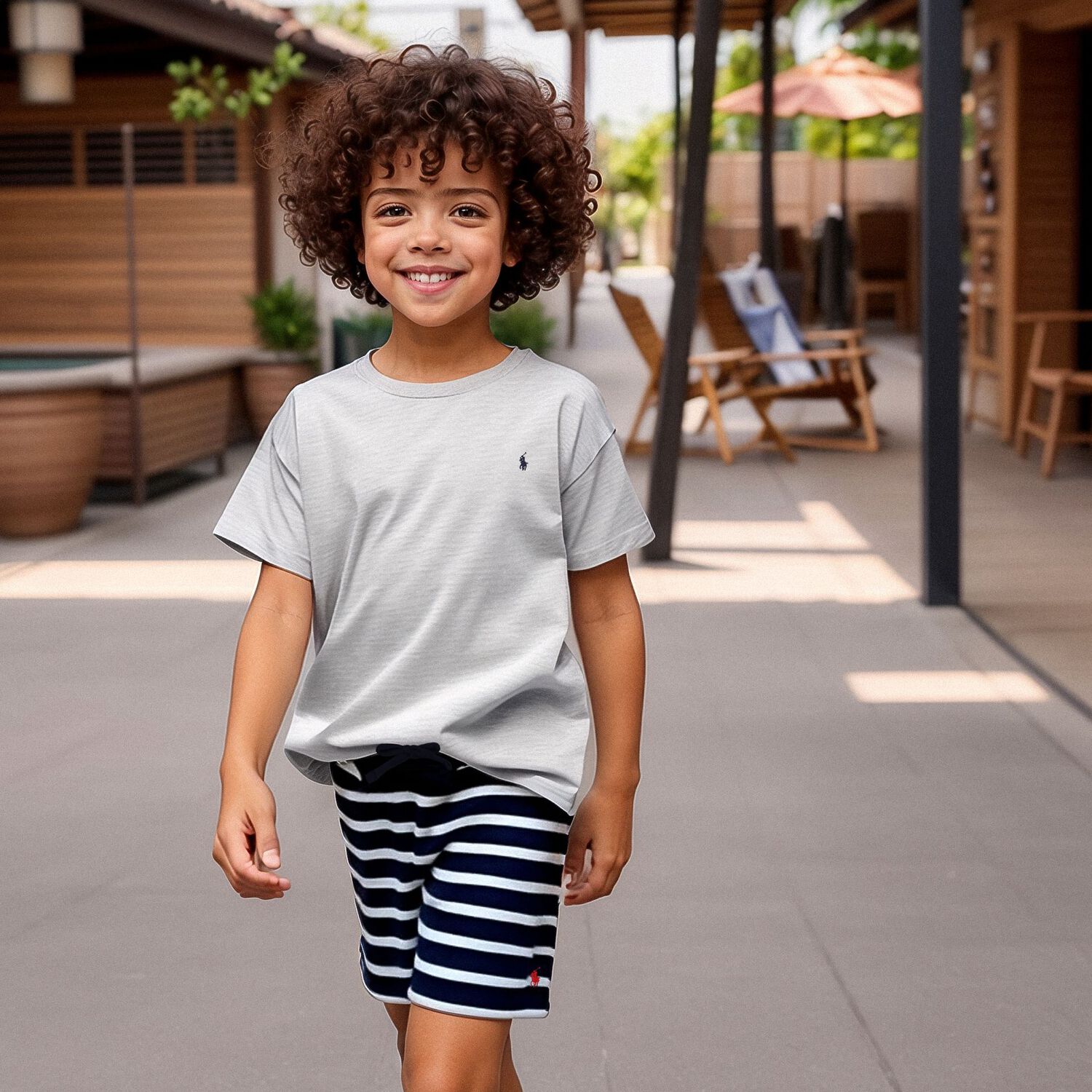 Boys Navy Blue & White Shorts, 1, hi-res