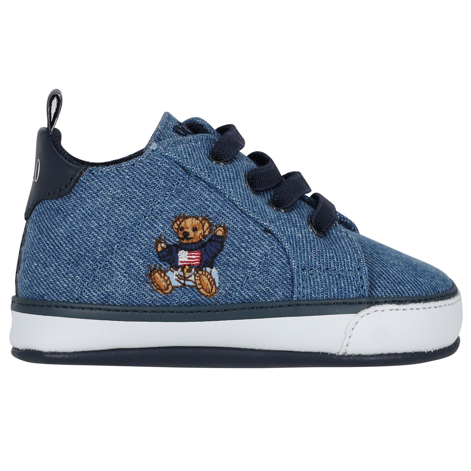 Baby Boys Denim Blue Logo Pre Walker Shoes, 1, hi-res