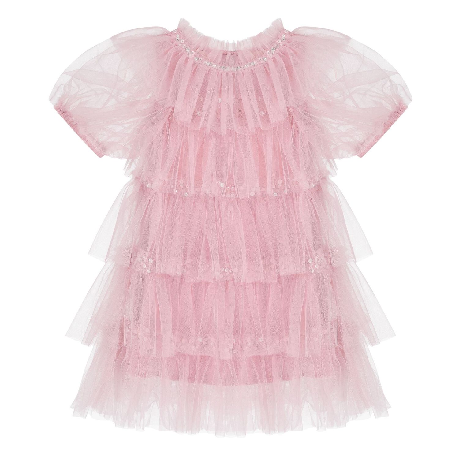 Baby Girls Pink Embellished Tulle Dress Set, 1, hi-res