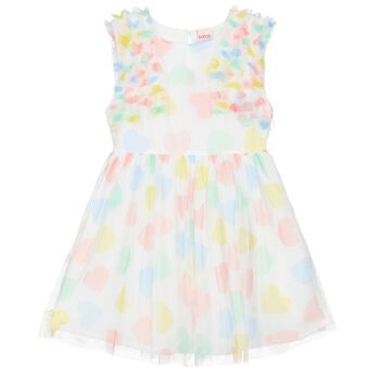 Girls White Tulle Heart Print Dress