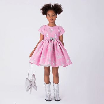 Girls Pink & Silver Bow Dress