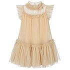 Girls Gold Glitter Ruffle Dress, 3, hi-res
