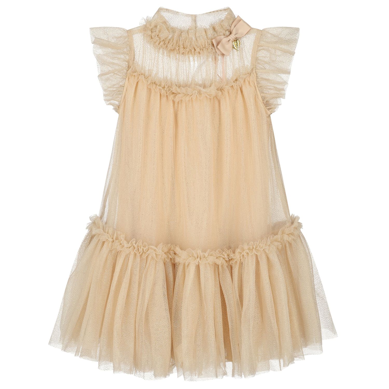 Girls Gold Glitter Ruffle Dress, 3, hi-res