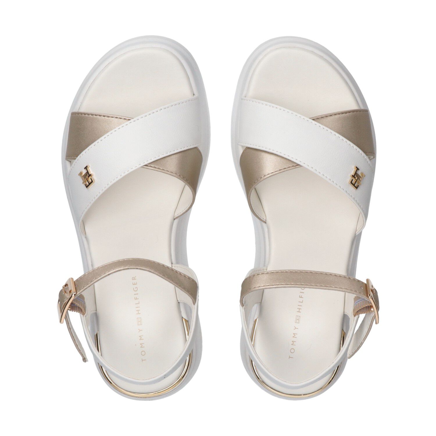 Girls White & Gold Logo Sandals, 1, hi-res