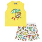 Yellow & White Teddy Bear Logo Shorts Set, 1, hi-res