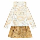 Girls Beige Geo Map Logo Dress, 1, hi-res