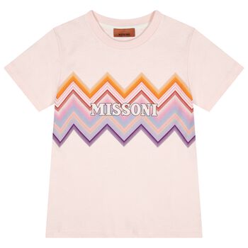 Girls Pink Zig Zag Logo T-Shirt