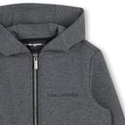 Boys Grey Logo Hooded Zip Up Top, 1, hi-res