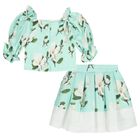 Girls Green Floral Skirt Set, 1, hi-res