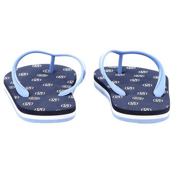 Boys Navy Blue Logo Flip Flops