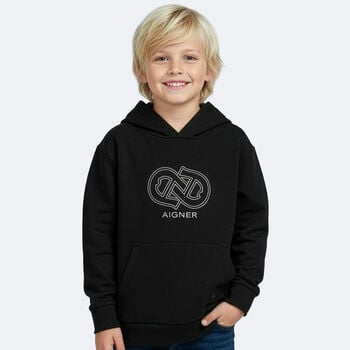 Boys Black Logo Hooded Top