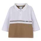 Younger Boys White & Beige Logo Polo Shirt, 2, hi-res