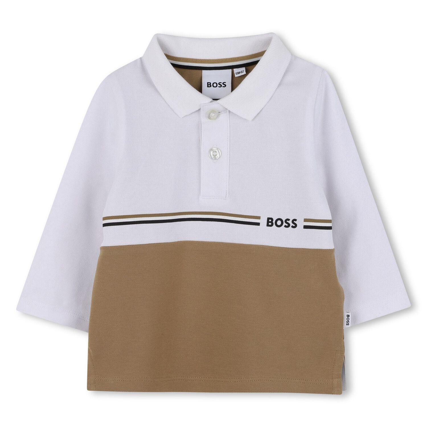 Younger Boys White & Beige Logo Polo Shirt, 2, hi-res image number null