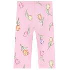 Younger Girls Pink Floral Leggings, 1, hi-res