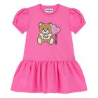 Younger Girls Pink Teddy Bear Logo Dress, 3, hi-res