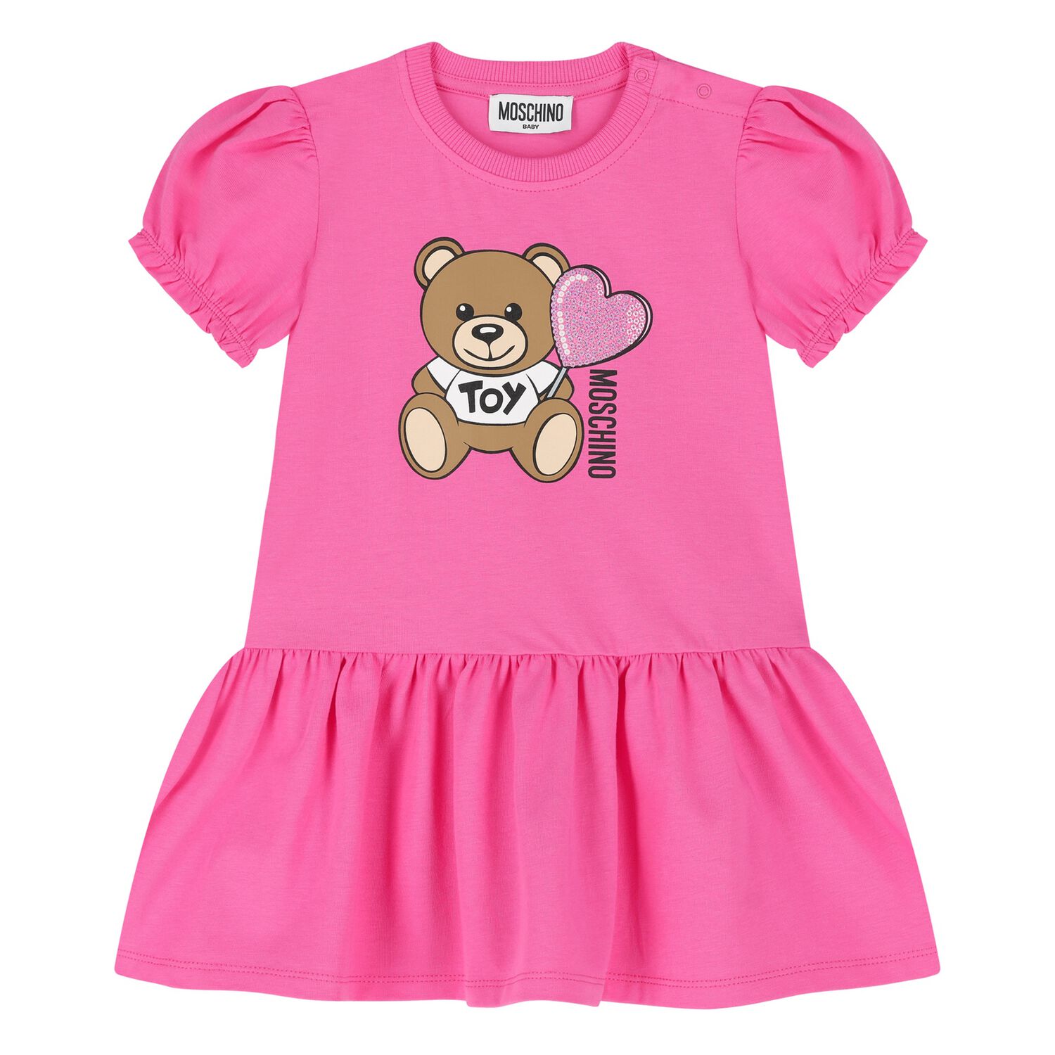 Younger Girls Pink Teddy Bear Logo Dress, 3, hi-res