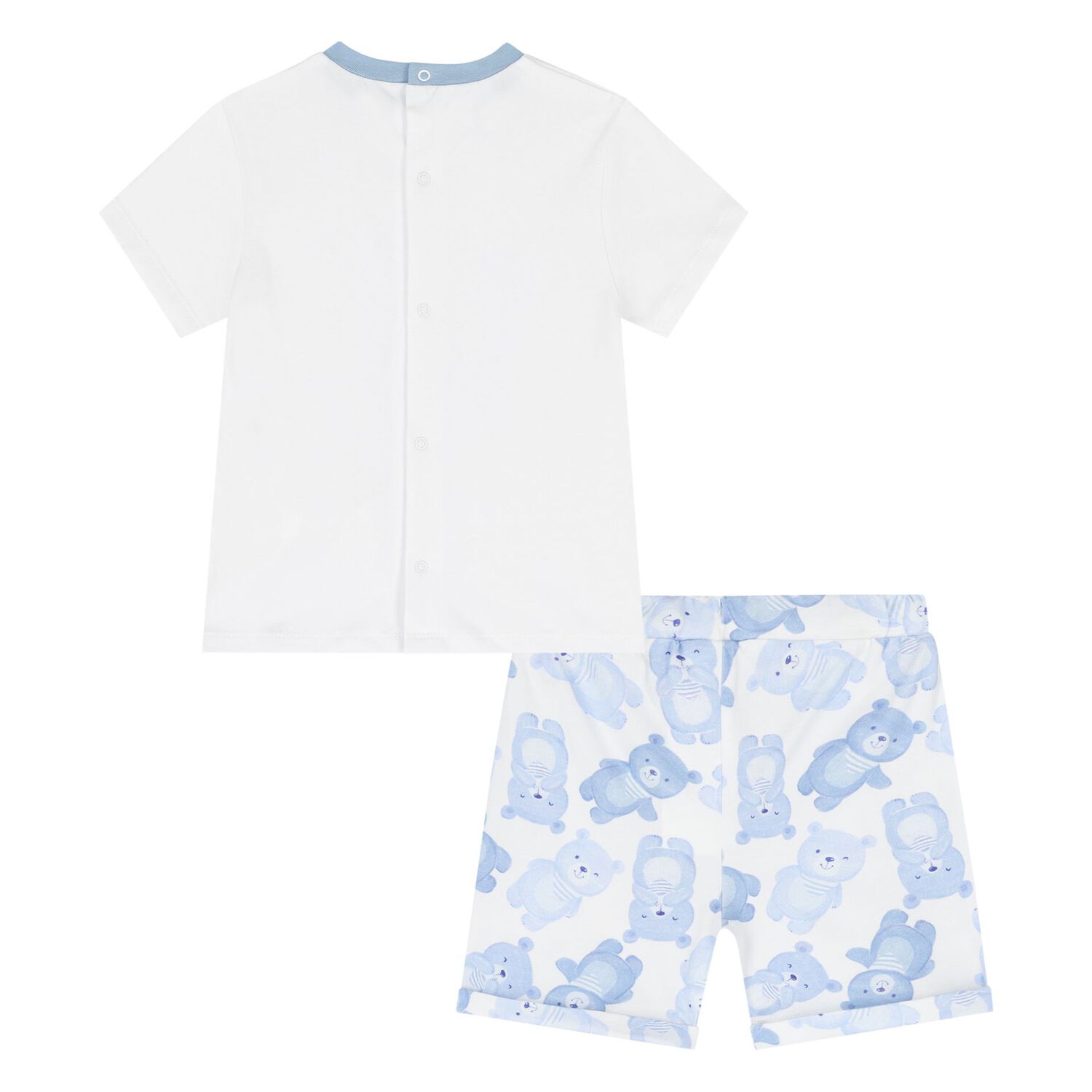 Baby Boys White & Blue Teddy Bear Shorts Set, 1, hi-res