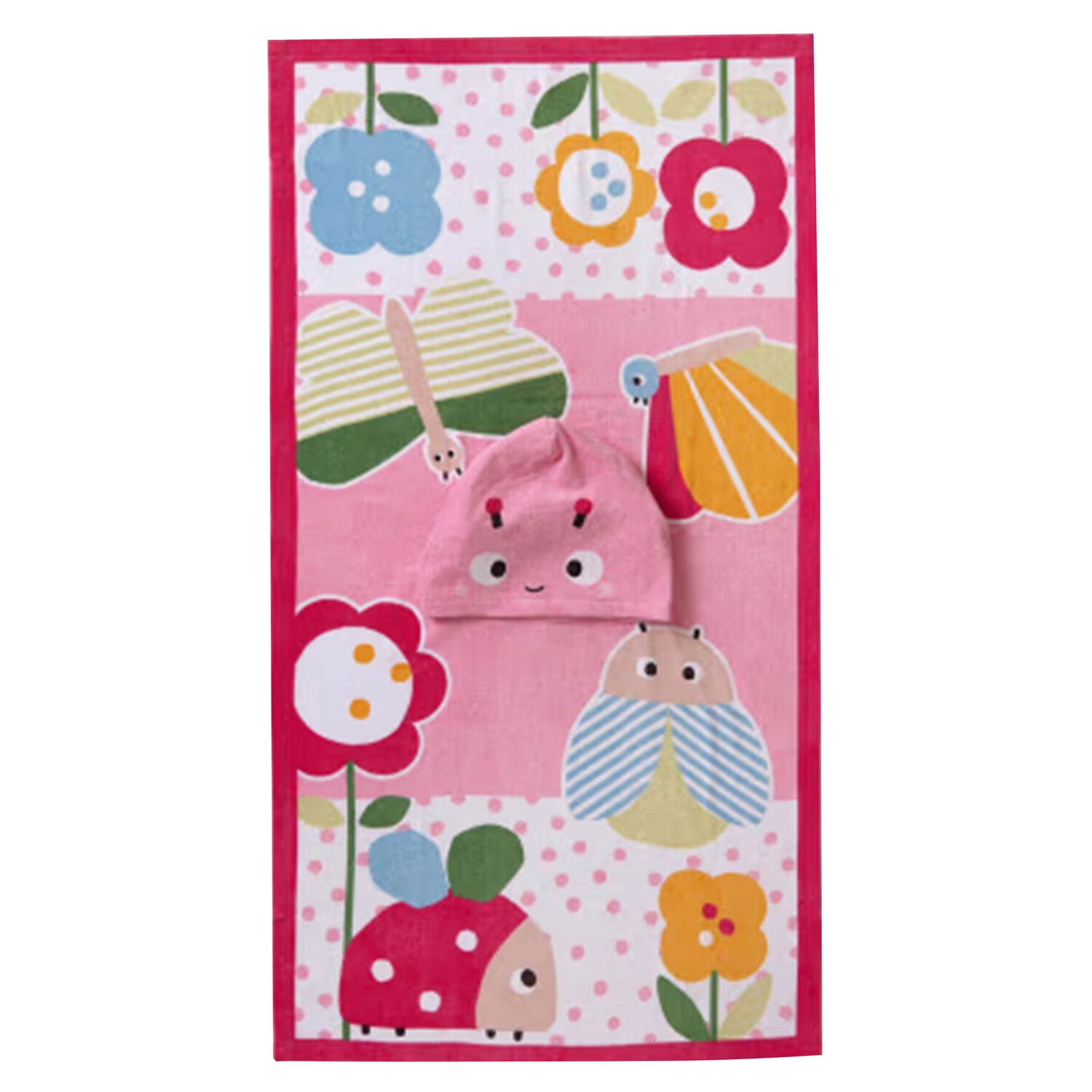 Baby Girls Pink Bug Hooded Towel, 1, hi-res image number null