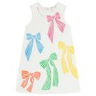 Girls White Bow Dress, 1, hi-res