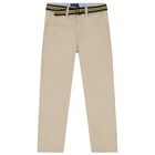 Boys Beige Logo Trousers, 1, hi-res