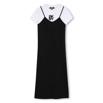 Girls Mini Me White & Black Logo Dress Set