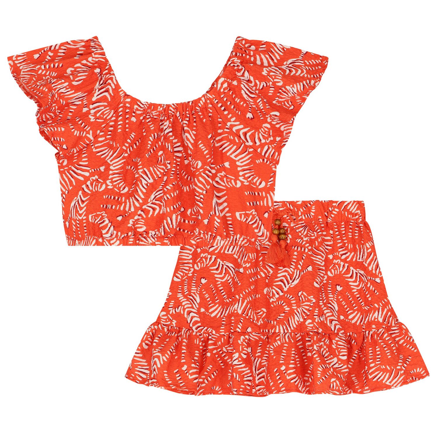 Girls Pink & Orange Ruffled Skirt Set, 1, hi-res image number null